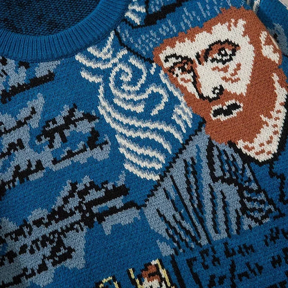 Knitted Sweater Men Van Gogh Graffiti