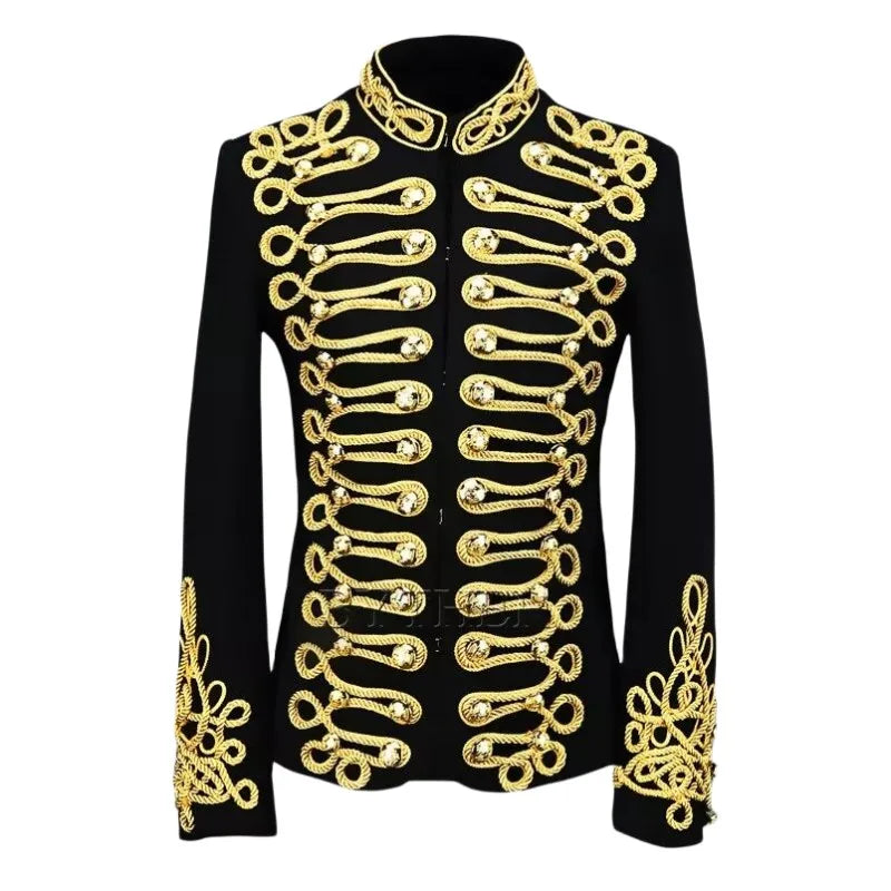 Men blazer black gold embroidery coat