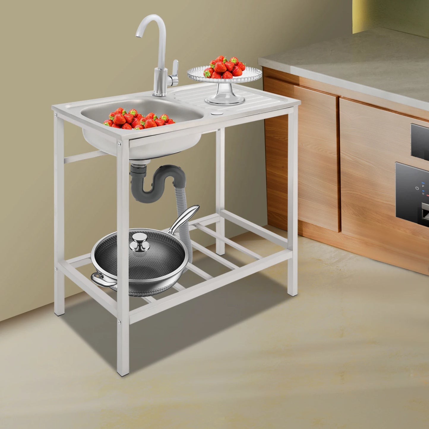 Kitchen Single Bowl Sink Free Standing Adjustable Faucet