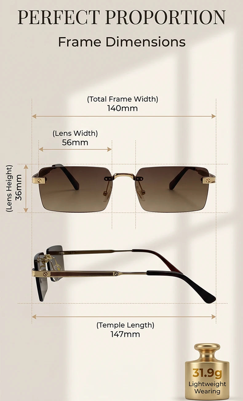 Rimless Rect Men Sunglasses