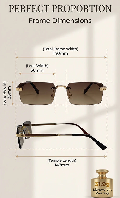 Rimless Rect Men Sunglasses