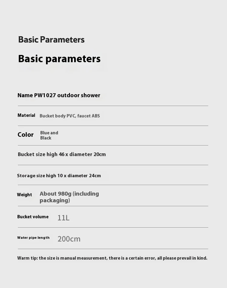 Shower Portable 11L Inflatable Water Bag Camping