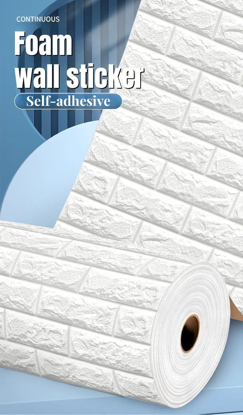 3D Self-adhesive Foam White Brick Wall Stickers