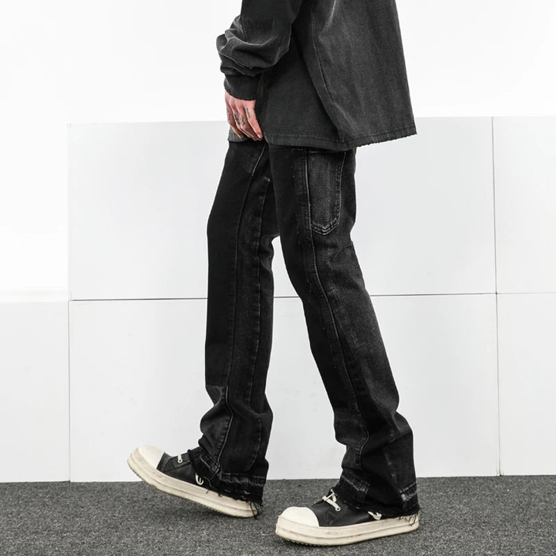 black grey laser men's pants flare stacked