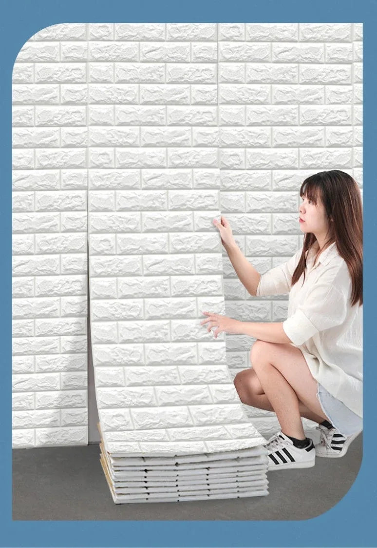 3D Self-adhesive Foam White Brick Wall Stickers