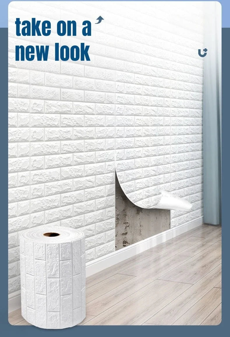 3D Self-adhesive Foam White Brick Wall Stickers