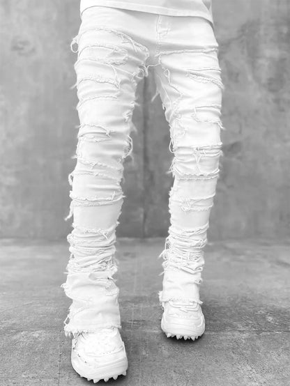 Men's Stacked White Jeans Stretched