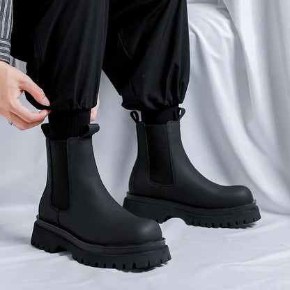 Men luxury boots black stylish platform