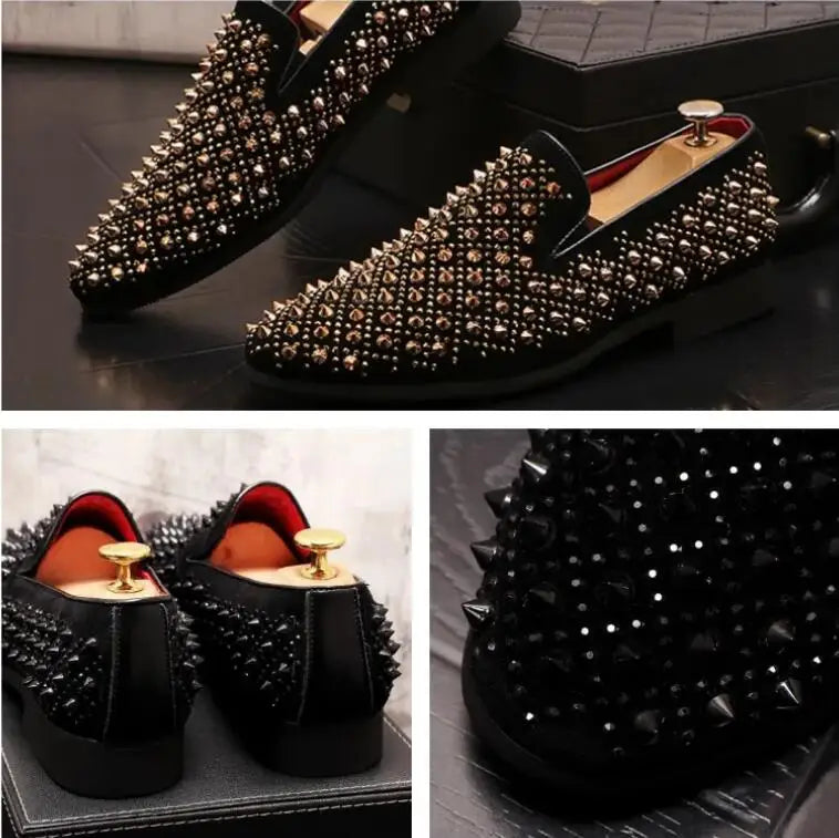 Men's Rivets Shoes Black Punk Flats Loafers