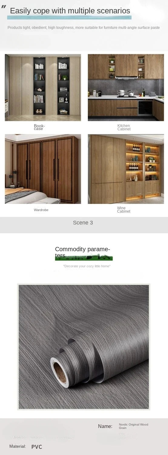 Wood grain waterproof self adhesive kitchen cabinets armoire