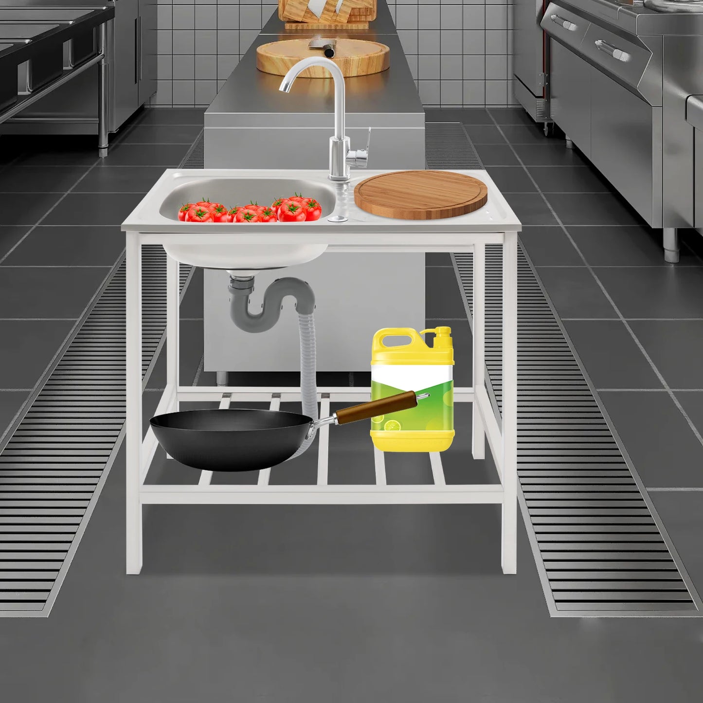 Kitchen Single Bowl Sink Free Standing Adjustable Faucet