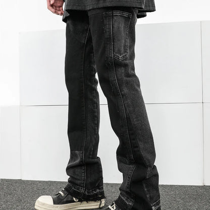 black grey laser men's pants flare stacked