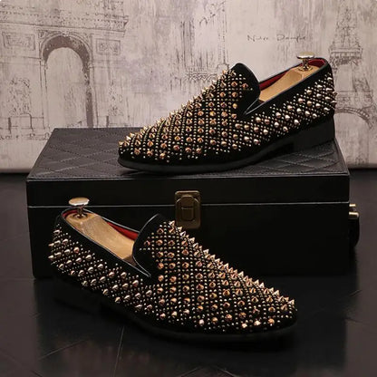 Men's Rivets Shoes Black Punk Flats Loafers