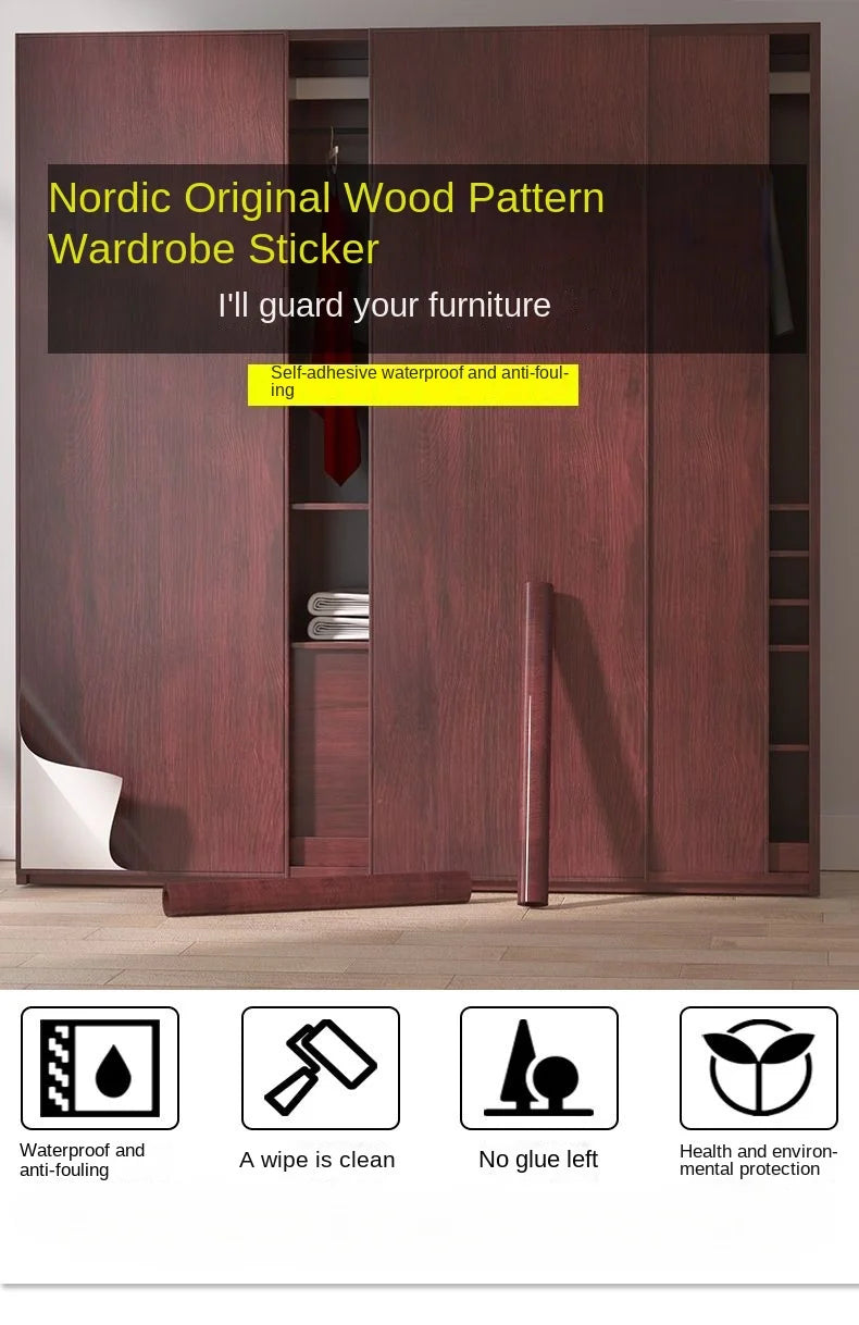 Wood grain waterproof self adhesive kitchen cabinets armoire