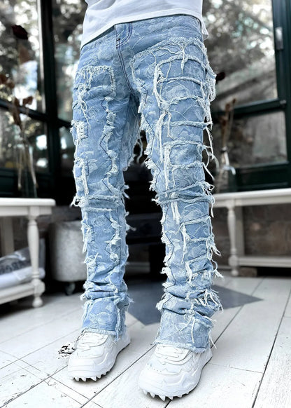 Men's Stacked White Jeans Stretched