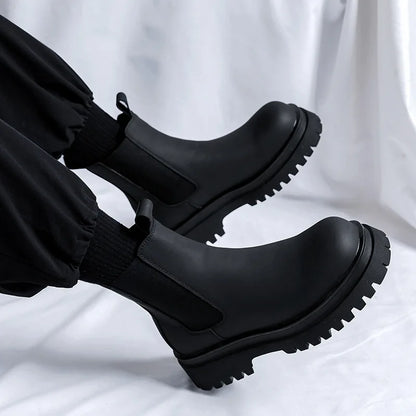 Men luxury boots black stylish platform