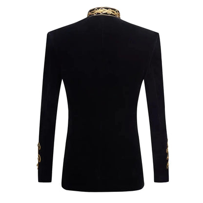 Men blazer black gold embroidery coat