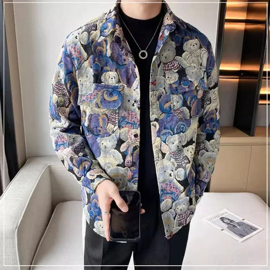 Mens Loose Varsity Bear Full Pattern