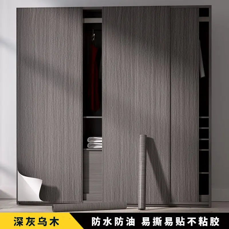 Wood grain waterproof self adhesive kitchen cabinets armoire