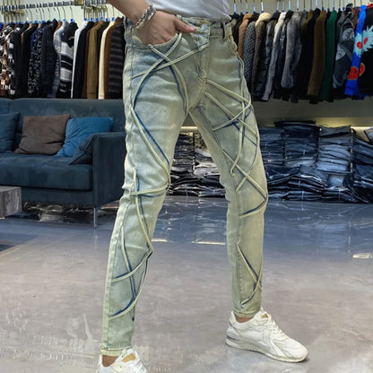 Mens Jean Multi Ribbon Designer Skinny