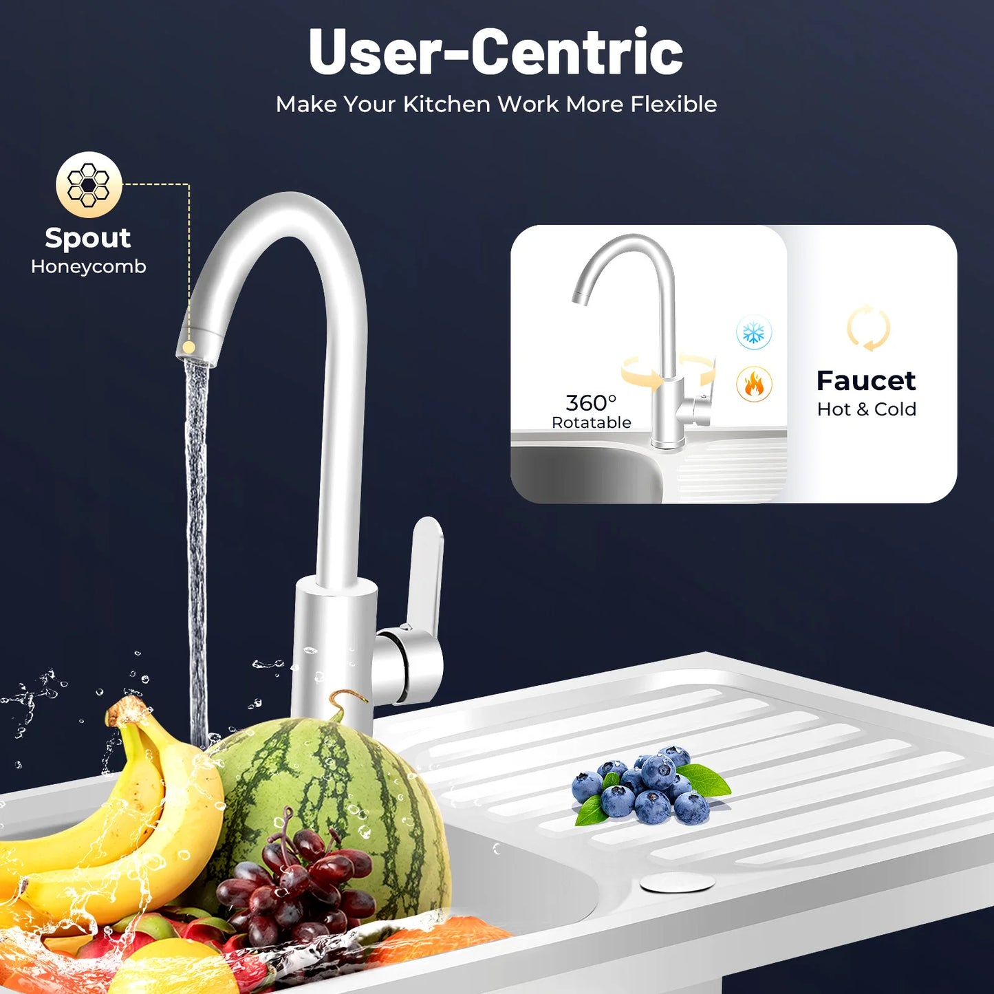 Kitchen Single Bowl Sink Free Standing Adjustable Faucet