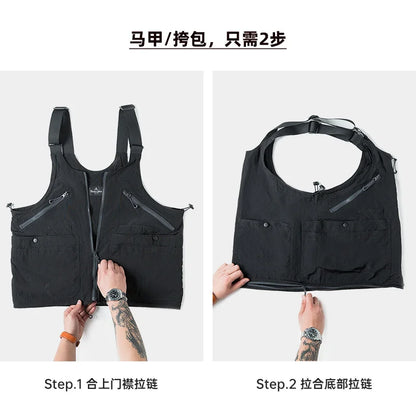 Multi-Pocket Sleeveless Nylon Vest