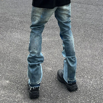 Patchwork Ripped Flare Pants Men