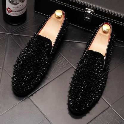 Men's Rivets Shoes Black Punk Flats Loafers