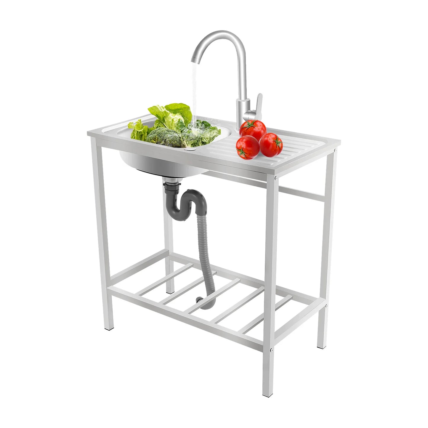 Kitchen Single Bowl Sink Free Standing Adjustable Faucet