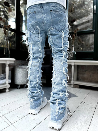 Men's Stacked White Jeans Stretched