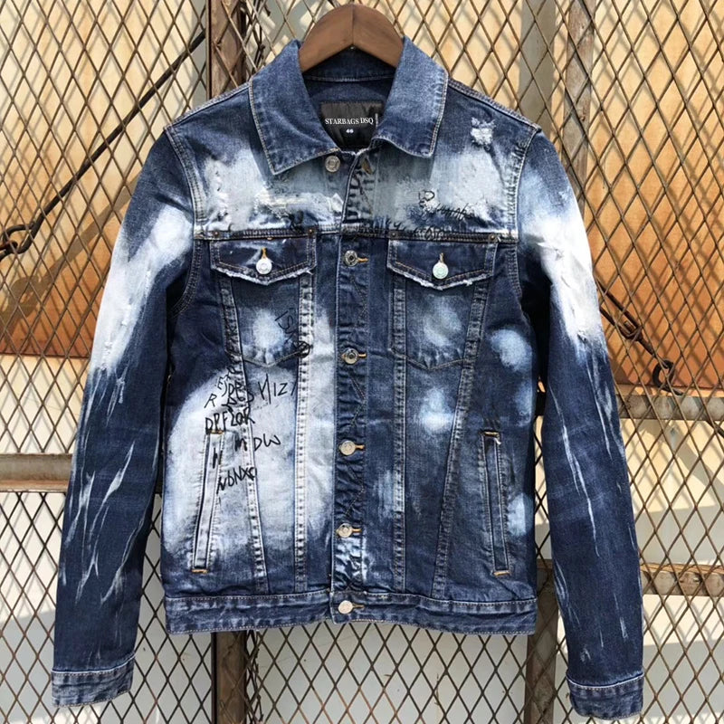 Men's Denim Jacket Slim wash Ripped