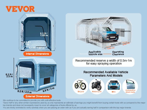 Inflatable Spray Booth with Powerful Blowers and Air Filter System Portable Car