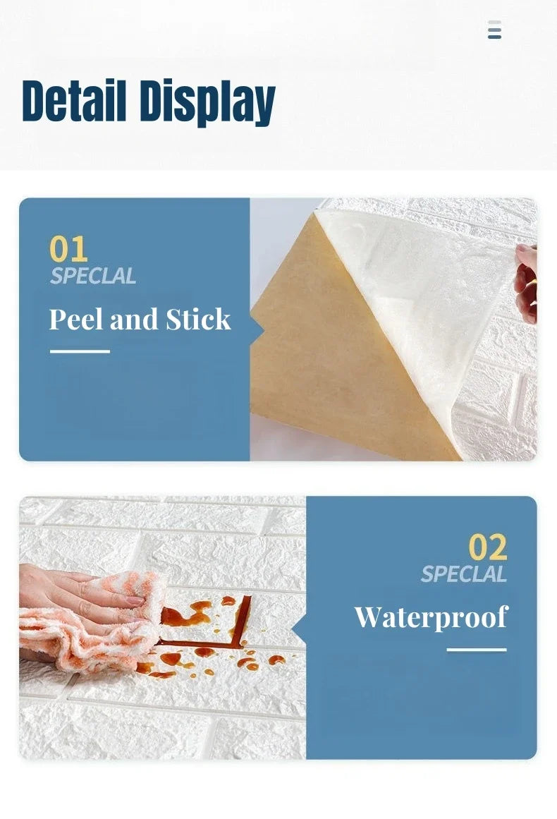 3D Self-adhesive Foam White Brick Wall Stickers