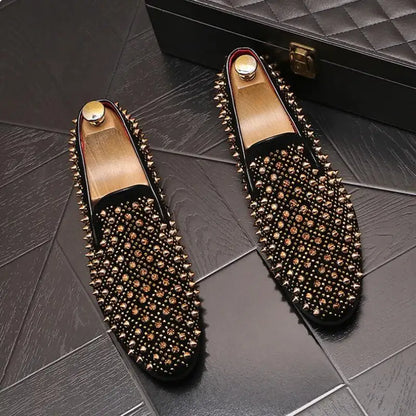 Men's Rivets Shoes Black Punk Flats Loafers