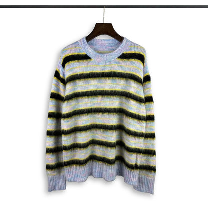 Patchwork Mohair Knitted Sweaters Retro Mens