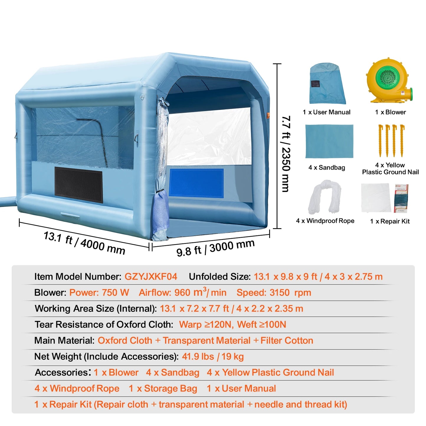 Inflatable Spray Booth with Powerful Blowers and Air Filter System Portable Car