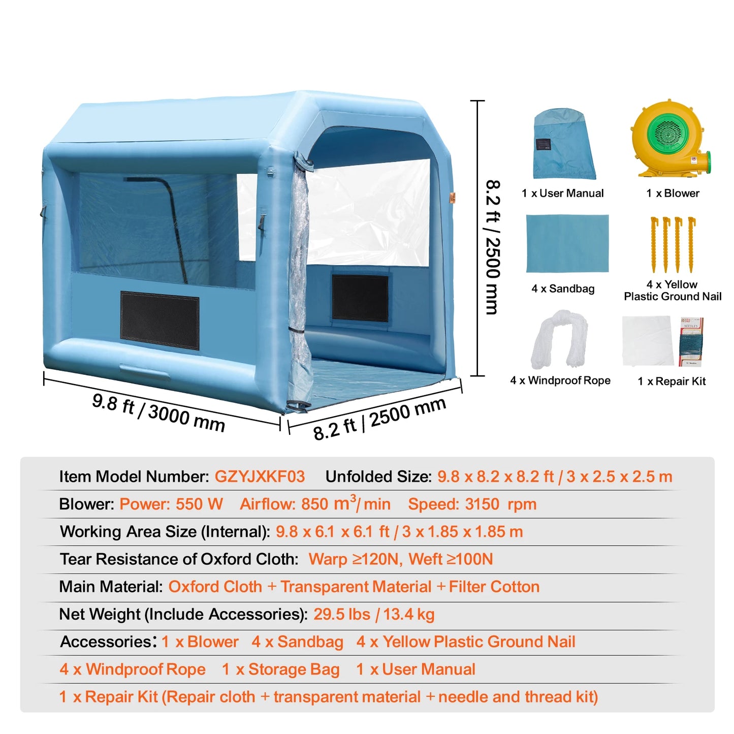 Inflatable Spray Booth with Powerful Blowers and Air Filter System Portable Car