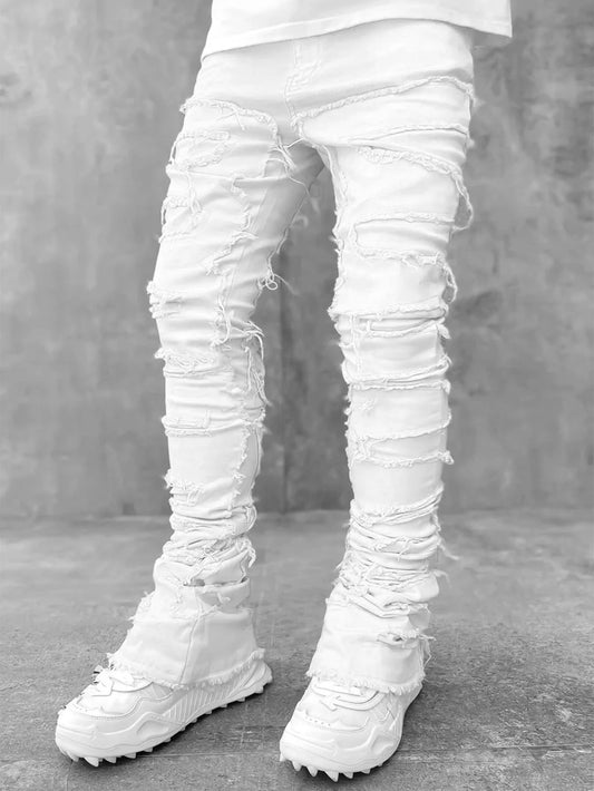 Men's Stacked White Jeans Stretched