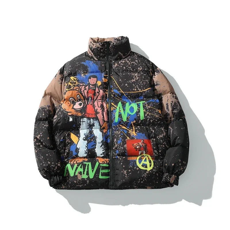 Jacket Men Parka Graffiti Streetwear