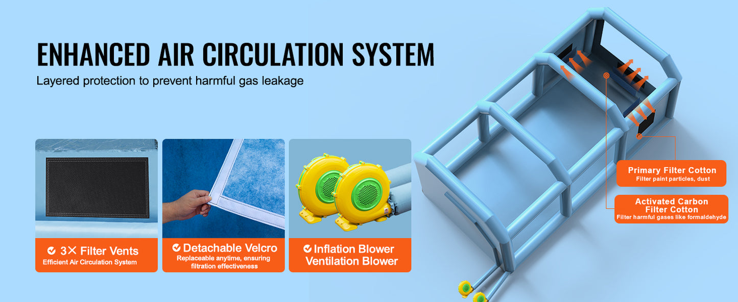 Inflatable Spray Booth with Powerful Blowers and Air Filter System Portable Car